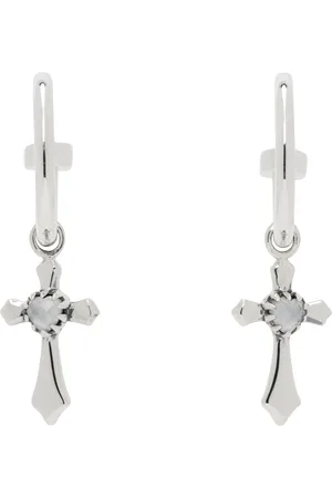 Stolen Girlfriends Club SSENSE Exclusive Silver Gothic Side Cross Anchor Earrings