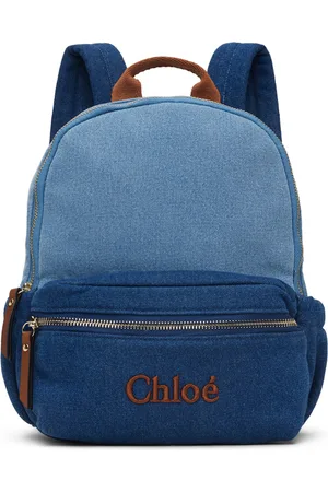 Chloé Kids Blue Embroidered Denim Backpack