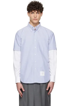 Thom Browne Blue & White Oxford Stacked Sleeve Shirt