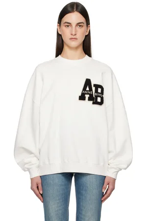 ANINE BING White Miles Oversized Letterman Sweatshirt