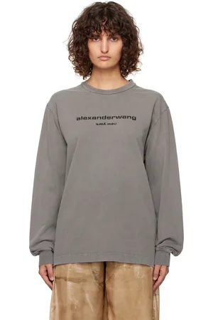 Alexander Wang Gray Glitter Puff Logo Long-Sleeve T-shirt