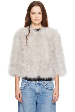 YVES SALOMON Gray Cropped Feather Jacket