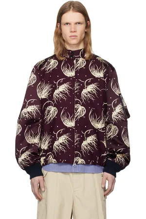 SACAI Burgundy Dot Flower Print Bomber Jacket