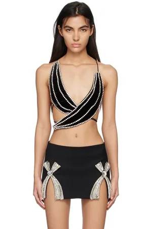 AREA Crystal Trim Banana Tank Top