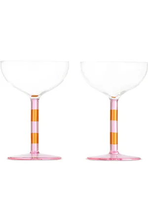 Fazeek Pink & Orange Striped Coupe Glasses Set