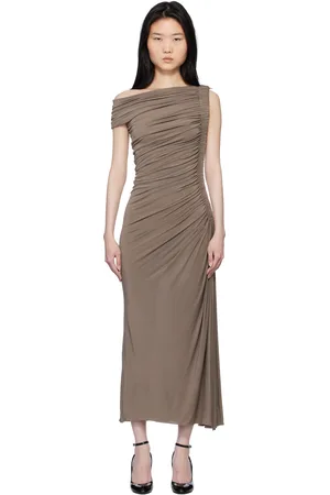 Alaïa Taupe Asymmetric Pipe Midi Dress