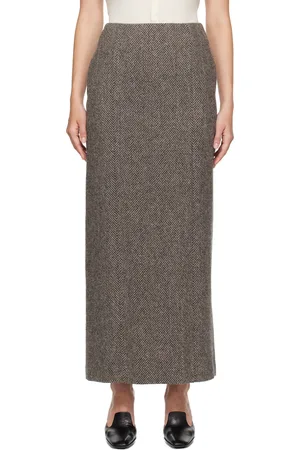Auralee Khaki Lama Shetland Wool Tweed Maxi Skirt