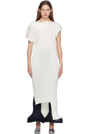 Issey Miyake White Sparkling Merino Rib Midi Dress