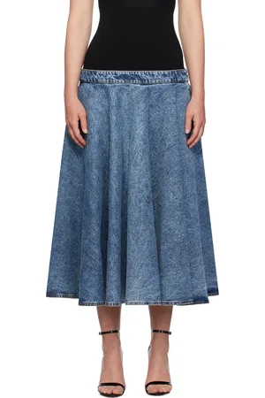 Alaïa Blue Band Denim Midi Skirt