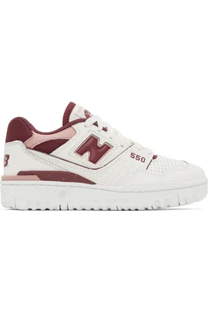 New Balance White & Burgundy 550 Sneakers