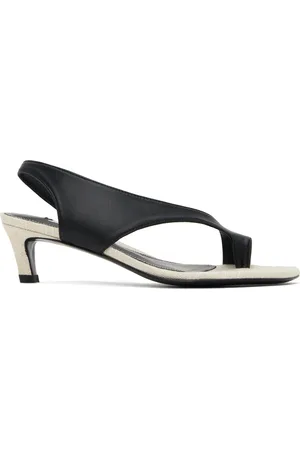 Totême Black & Beige Leather Thong Heeled Sandals