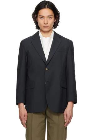 YLÈVE Navy Wool Chambray Blazer