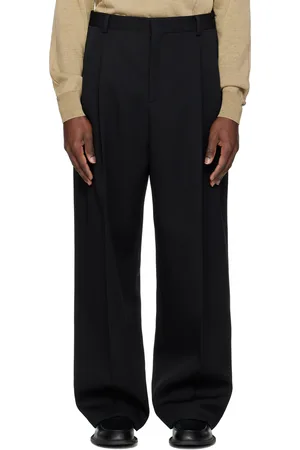 Recto Black Double Pleated Wide Trousers