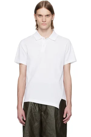 Comme des Garçons White Bias Cotton Piqué Plain Polo
