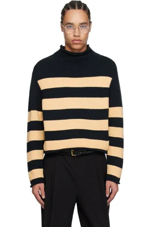 Carter Young Navy & Beige Striped Roll Neck Sweater