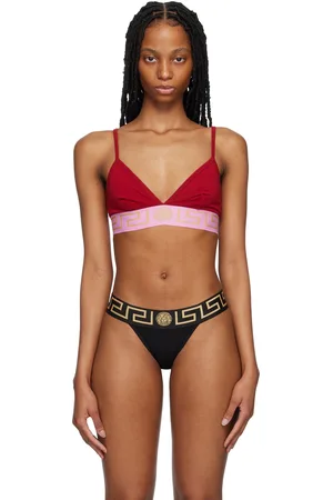 VERSACE Red Greca Border Bra