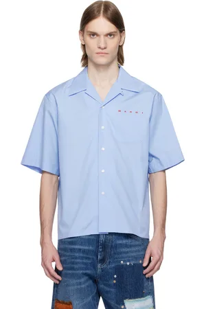 Marni Blue Poplin Bowling Hidden Logo Shirt