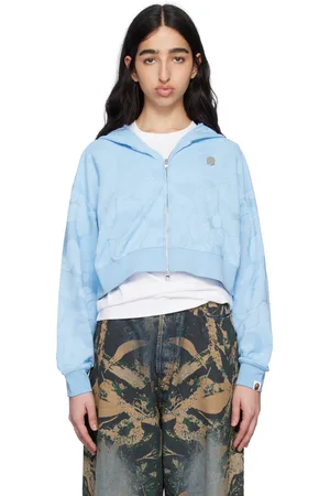 BAPE Blue Solid Camo Jacquard One Point Cropped Zip Hoodie