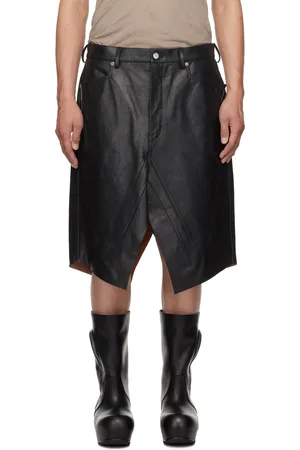 Rick Owens Black Hollywood Slivered Leather Skirt