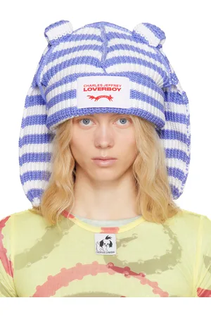Charles Jeffrey Loverboy SSENSE Exclusive Blue & White Chunky Rabbit Beanie
