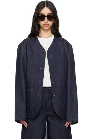 Meta Campania Collective Blue Leon Collarless Raw Denim Jacket