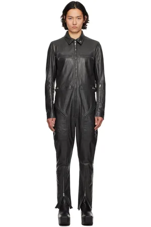 Rick Owens Black Hollywood Headon Flightsuit Leather Jumpsuit