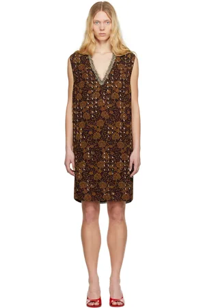 DRIES VAN NOTEN Brown Beaded Minidress