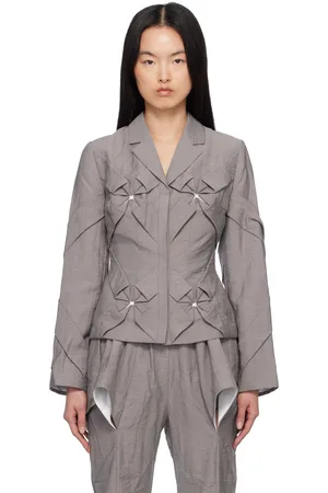 J.KIM Gray Smocked Flower Blazer