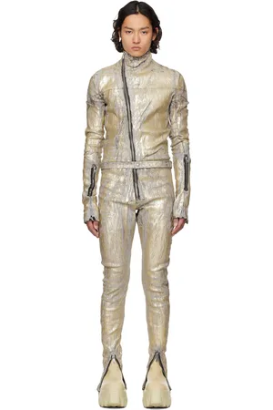 Rick Owens Gold Hollywood Flightsuit Denim Jumpsuit