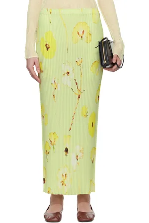 Issey Miyake Green Pressed Flora Pleats Midi Skirt