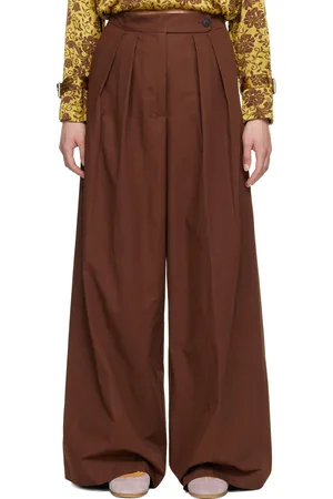 DRIES VAN NOTEN Brown Pleated Trousers