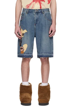 KIDSUPER STUDIOS Blue Face Patchwork Baggy Denim Short