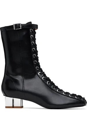 Ganni Black Oleatex Eyelets Lace-Up Ankle Boots