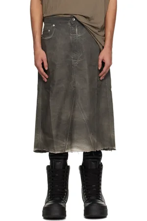 Rick Owens Gray Hollywood Godet Denim Midi Skirt