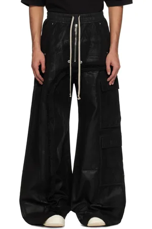 Rick Owens Black Hollywood Imbalanced Double Cargo Jumbo Belas Denim Cargo Pants
