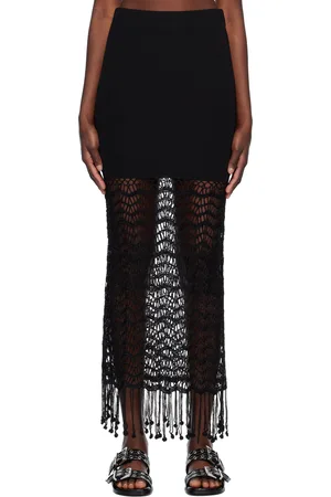 Ganni Black Shiny Crochet Maxi Skirt