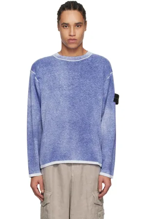 Stone Island Blue Raw Hand Light Organic Cotton Sweater