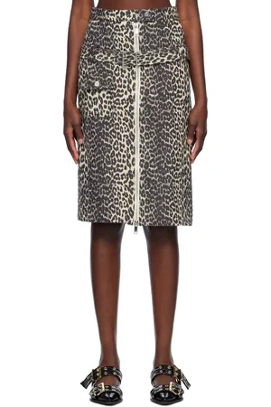 Ganni Beige & Black Cotton Tweed Midi Skirt