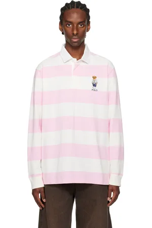 Ralph Lauren Pink & White Classic Fit Polo Bear Jersey Rugby Polo