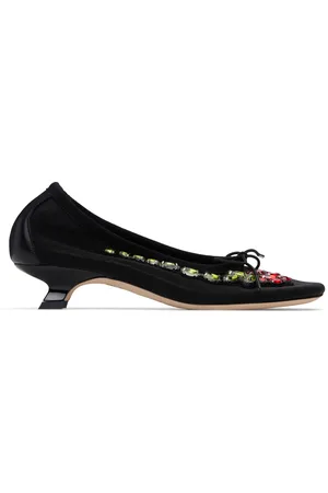 Simone Rocha Black Embellished Flower Mesh Ballerina Heels