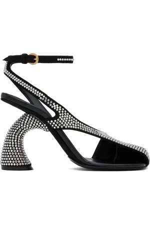 DRIES VAN NOTEN Black Embellished Leather Heeled Sandals