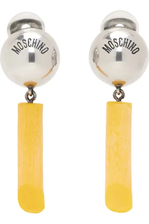 Moschino Silver & Yellow Engraved-Logo Earrings