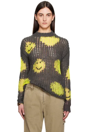 Acne Studios Gray & Yellow Embroidered Mohair Sweater