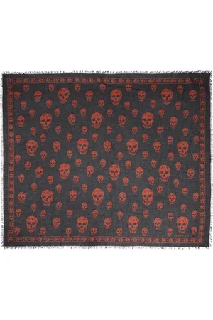 Alexander McQueen Black & Red CA Skull Scarf
