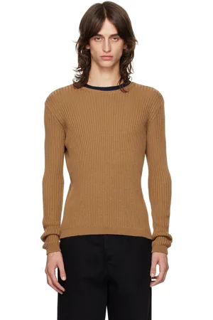 DRIES VAN NOTEN Brown Striped Crewneck Sweater