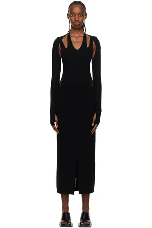 DION LEE Black Plaited Midi Dress