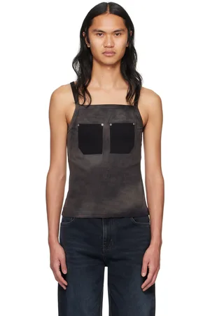 DION LEE Black Rivet Pocket Tank Top
