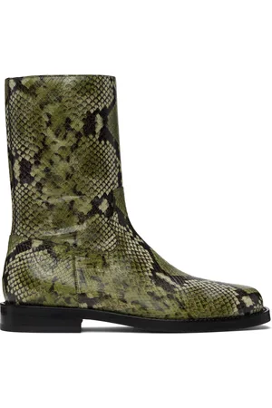 DRIES VAN NOTEN Green Snake-Embossed Leather Boots