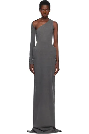pushBUTTON Gray Asymmetric Darted Slim Maxi Dress