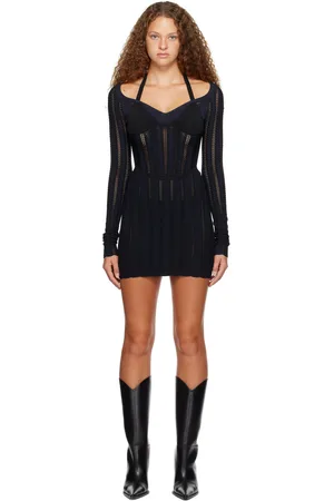 DION LEE Black & Navy Snakeskin Column Minidress